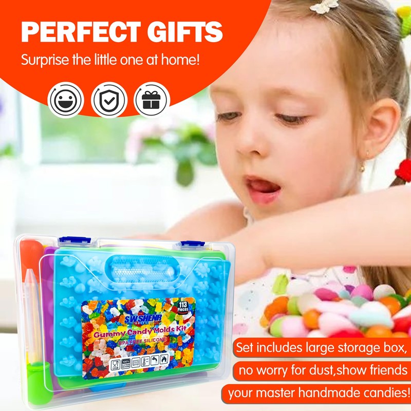 112PCS Mega Silicone Gummy Candy Molds Kit with 4 Droppers