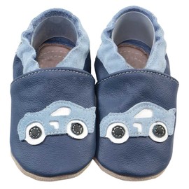 HOBEA-Germany Safestep Children's Slippers Leather Shoes, Racing Car Dark Blue