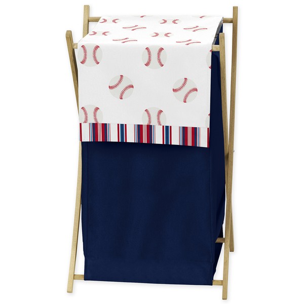 Sweet Jojo Designs Red, White and Blue Baby Kid Clothes Laundry Hamper for Baseball Patch Sports Collection