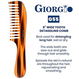 Giorgio G55 Large Coarse Hair Detangling Comb, Wide Teeth for Long Thick Curly Wavy Hair. Hair Detangler Comb For Wet and Dry. Handmade Rake Comb Saw-