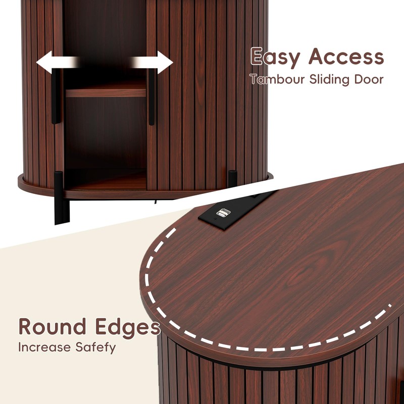 Simore Wood Nightstand with Charging Station, Fluted Side Tables Set