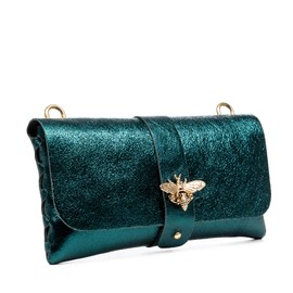 Firenze Artegiani. Amaseno Women's Genuine Leather Patent Leather Shoulder Bag 23 x 5.5 x 12 cm Emerald Green Utility, emerald green, Utility