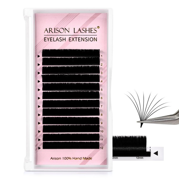 Arison Lashes Easy Fan Lashes 0.07 D Durl 12mm Eyelash
