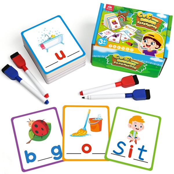 Coogam Short Vowel Spelling Flashcards, Learn to Write CVC Sight Words Color Pattern Handwriting Cards Fine Motor Montessori Educational Toy Gift for Kids 3 4 5 Years Old (puzzle101)
