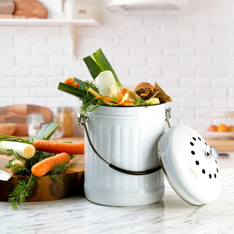 RED FACTOR Premium Compost Bin for Kitchen Countertop - Stainless