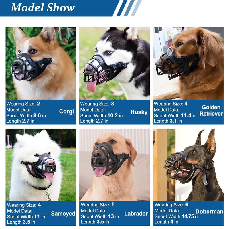 BARKLESS Dog Muzzle, Basket Muzzle Anti Biting Chewing, Sturdy Lightweight