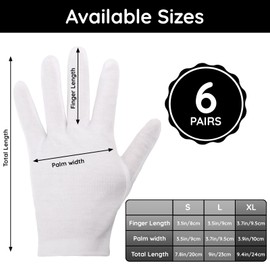 Segbeauty 12 Counts Extra Large Moisturizing Gloves Overnight, Thickened White Cotton Gloves for Dry Hand SPA, 6 Pairs Larger Overnight Lotion Sleep Gloves Women and Men, Washable Hand Gloves for Work