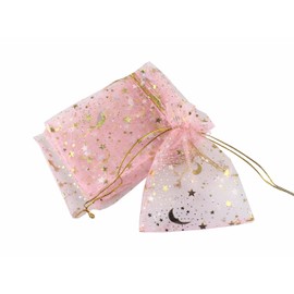 QIANHAILIZZ 100 Moon Star Organza Jewelry Gift Pouch Candy Pouch Drawstring Wedding Favor Bags (Pink, 3.5 x 4.7 inch)