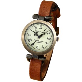 Little Magic Women’s Wristwatch, Genuine Leather Belt, Gold Color, Waterproof, Antique Style, Simple Bracelet Design, Made in Japan