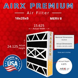 AIRX FILTERS WICKED CLEAN AIR. 16x25x5 Air Filter Odor Eliminator Carbon Filter MERV 8 Compatible with Skuttle #000-0448-001 DB-25-16 2 Pack