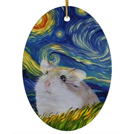 Whimsical Night Sky Roborovski Dwarf Hamster Christmas Ornament White Oval Ceramic - Impressionist Pet Portrait Memorial Keepsake Gifts for Hamster Lovers