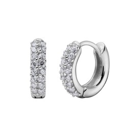 Quiges Vintage Style Classic 925 Sterling Silver Earrings Small Hinged Circle Hoops Set Diameter 14mm Round with Transparent Shiny Zirconia Stones