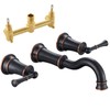 WINKEAR Wall Mount Bathroom Sink Faucet 3 Hole ORB 2 Lever Handles 8 inch Widespread Lavatory Faucet 360° Swivel Spout Brass Rough-in Included