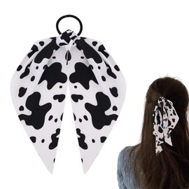 Cow Print Elastic Hair Ties for Women Rabbit Bunny Ear Bow Hair Scrunchies for Thin Thick Fine Hair Band with Cow Print Hair Accessories for Women Girls Chiffon Ponytail Holders for Women with Bowknot