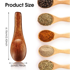 Ymapinc 6pcs Small Wooden Spoons, Mini Wood Spoon for Spice Jars Sugar Salt Sauce Teaspoon Cooking Kitchen - Red Brown