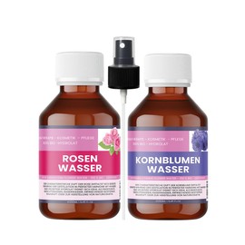 Bio Rosenhydrolat & Bio Kornblumenhydrolat – 2×250 ml – inkl. 1x Zerstäuber - 100 % naturreine Bio-Hydrolate – für Haut, Haare & Aromapflege – Nakobe