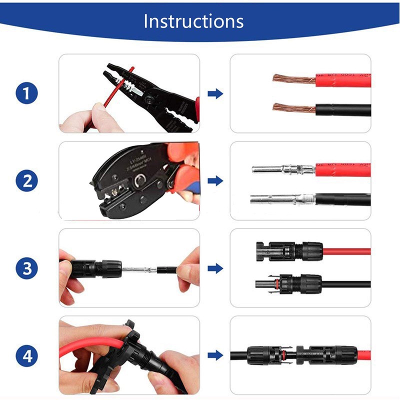 VIVLLEN Solar Crimping Tool Kits-Includes 2.5/4.0/6.0mm² Solar Panel PV Cable