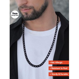 Thick Black Chain for Men, Stainless Steel Black Cuban Link Neck Chains 30 In Jewelry