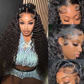 Niu Mei 13x6 Lace Front Wigs Human Hair Pre Plucked 200% Density Deep Wave Lace Front Wigs Human Hair for Women Curly Wig HD Lace Frontal Wigs Human Hair 26 Inch