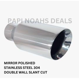 PAPI NOAHS DEALS 5in Out BIG Exhaust Tip 3in Inlet 12in Long Angle Cut Double Wall Louder Sound