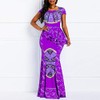 VERWIN African Dress Cap Sleeve Square Neck Floor-Length Geometric Mermaid
