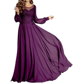 Absyore Long Sleeve Mother of The Bride Dresses for Wedding Chiffon Lace Formal Evening Dress Elegant Party Prom Gown Plum Plus Size 20W