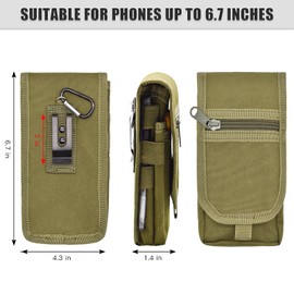 KATOLK Dual Phone Holster,Belt Phone Pouch, Large Smartphone Pouch Cell Phone Holder, Multi-Purpose Tactical Phone Pouch, Cell Phone Holder for Work, Hiking, Camping, Barbecue, Rescue (Army Green, L)
