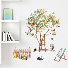 astylishome Tree Wall Sticker Girls Wall Stickers for Bedrooms Watercolor Floral Decals Flower Stick on Wallpaper Walls Sticker Girls Room Living Room Bedroom Wall Décor Removable 0320