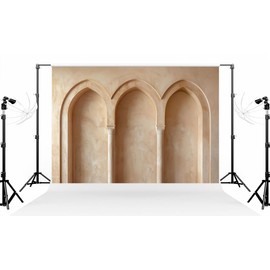 Kate 7×5ft (2.2×1.5m) Beige 3-Arch Wall Photo Backdrop Classic Medieval Architectural Decoration Photography Background for Photo Studio Photographer Props