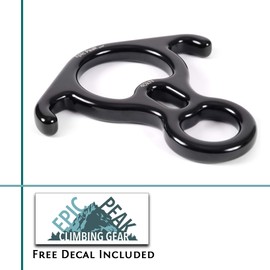 Epic Peak Rescue Figure 8 Descender - Gear for Belaying, Rappelling, Rock Climbing, Training, Emergency - Serious Rope Action and Control - Large Bent Ears, Belay Slots - 40 KN, 9000lbs. Limit