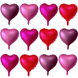 12 Pcs Red Heart Shaped Metallic Balloons 18 Inch Valentine Balloons for Valentines Day Bridal Shower Wedding Party Decorations (Red,Wine Red,Pink, Hot Pink)