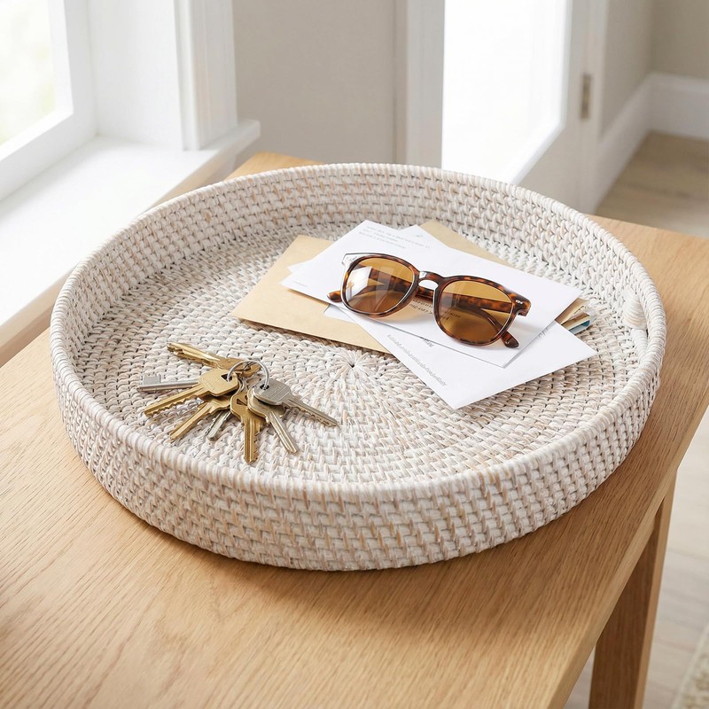 SENJEOK 2 PCS 11.8 x 2 Inch Rattan Serving Tray