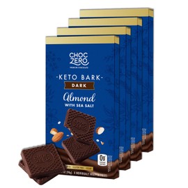 ChocZero Dark Chocolate Almond Bark with Sea Salt, Sugar Free, Vegan, Low Carb, High Fiber, Keto Friendly, No Sugar Alcohols (4 Count, 3.2oz Boxes)