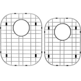 Orgneas Sink Protectors for Kitchen Sinks, Double Bowl Sink Bottom Grid 13"x16" and 11.2"x14.5", 304 Premium Stainless Steel Kitchen Sinks Grate Rack Grid, Centered Drain, 2 Pcs