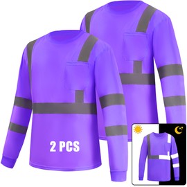 WPLM Hi Vis Long Sleeve Safety Shirts Reflective Daily Work Shirts for Men Fast Dry Moisture Wicking L Purple 2pcs New
