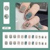 Green Press on Nails Short 3D Stars Rhinestones Design French