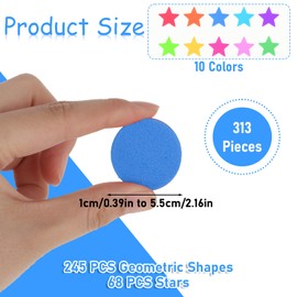 BOHUIZ 313 Pcs Foam Stickers Foam Geometric Shape Stickers, 10 Colors Self Adhesive Circle Square Triangle Pentagram Geometric Stickers for DIY Crafts Scrapbooking Kids School Project Party Decor
