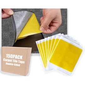 Carpet Tile Tape Double Sided 150 Pack 4" x 4" Carpet Tape for Carpet Tiles Rugs Vinyl Rubber Mats Indoor Outdoor No Residue Rug Tape Adhesive Connectors for Hardwood Floors