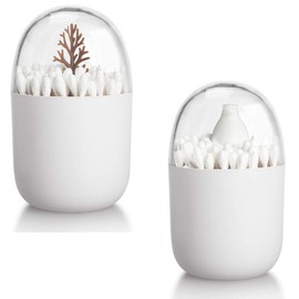 HomDSim 2 Pack Creative Cotton Swab Holder,Cotton Bud Small Q-Tips Toothpicks Brushes Holder Box Case Storage Organizer Jar with Clear Lid Dustproof Cover