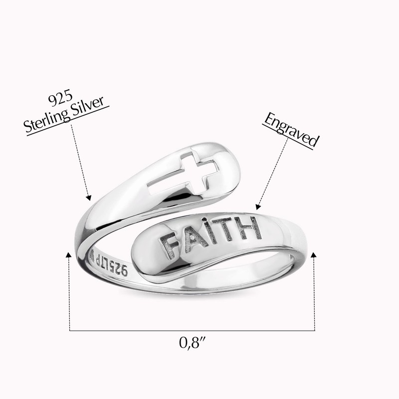 Cross Rings for Women - 925 Sterling Silver Adjustable Faith