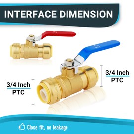 (Pack of 6) Seelink 3/4 Inch Push-Fit Ball Valve with Disconnect Clip Tools, Brass Shut Off Valve for Pex CPVC and Copper Pipe Connection, Red&Blue