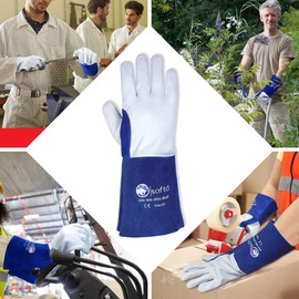 SAFTA Spark and Heat Proof Gloves, Sheep leather Palm & Top with Cow Split Leather Cuff, AZO free Ideal TIG Welding Gloves, Perfect for Gardening, Soldering, Metal Handling. (Size 10, Blue)