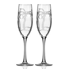 Rolf Glass Palm Tree Champagne Flute Glass 8 ounce - Toasting Flute Glasses - Lead-Free Glass - Etched Flute Glasses – Proudly Made in the USA (Set of 2)