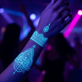 Luminous Henna Tattoo Sticker White Tattoo Sticker Custom Neon Self Tattoo 6 sheets, 1 set, E / 야광 헤나 타투 스티커 화이트 타투 스티커 판박이 네온 셀프 문신 6장, 1세트, E