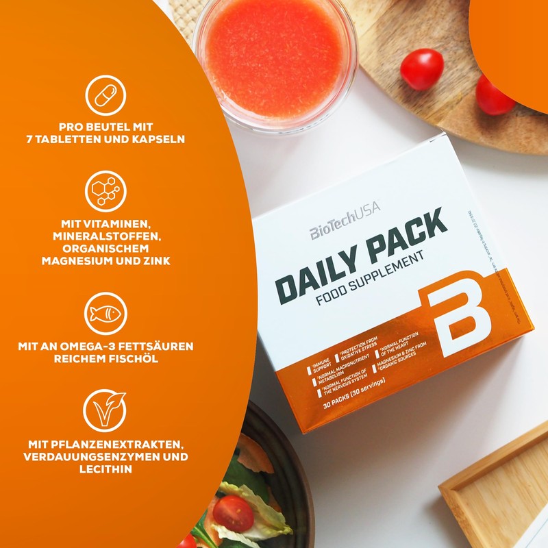 BioTechUSA Daily Pack Multivitamin - 37 Wirkstoffe, Omega-3, Pflanzenextrakte und