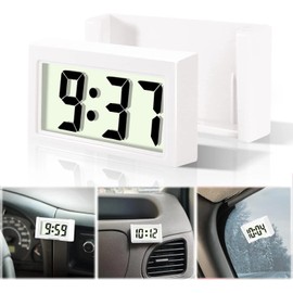 Pluzmecalm White Car Dashboard Digital Clock - Vehicle Adhesive Clock with Jumbo LCD Time & Day Display - Mini Automotive Stick On Watch for Car Truck Dashboard & Air Vent