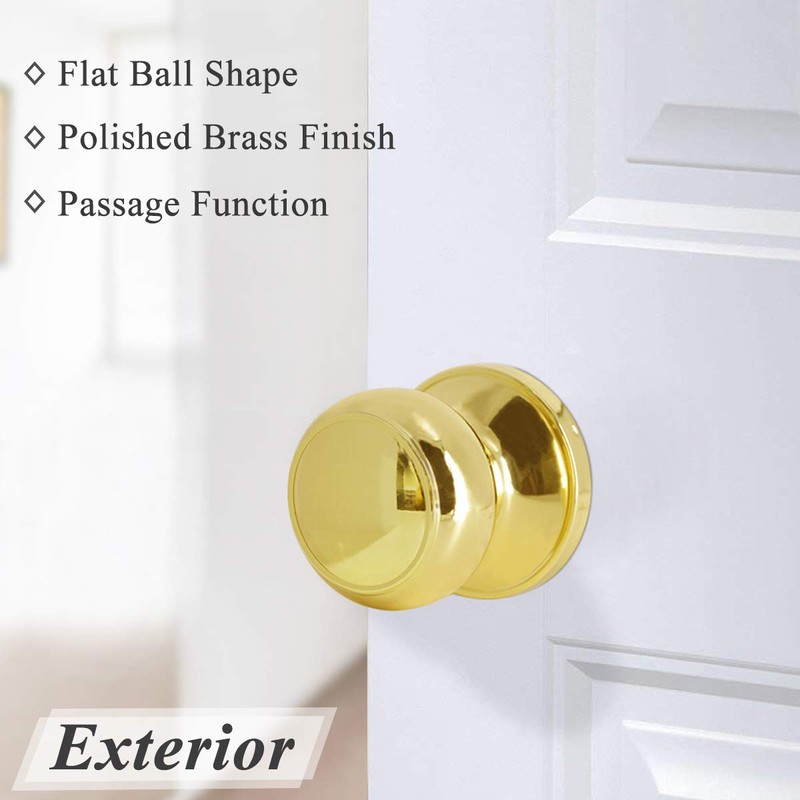 Probrico Passage Door Knobs Polished Brass Interior Hall/Closet Door Handles
