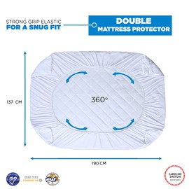 Caroline Shatuik Mattress Protector Double Bed Fitted Extra Deep Mattress Cover - 40cm Stretch Skirt Anti Allergy Double Mattress Protector/Topper - Not Waterproof (137 X 190+40cm) White