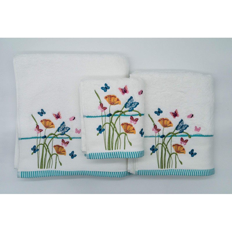 Lex's Linens Floral & Butterfly Embroidered Bath Towel
