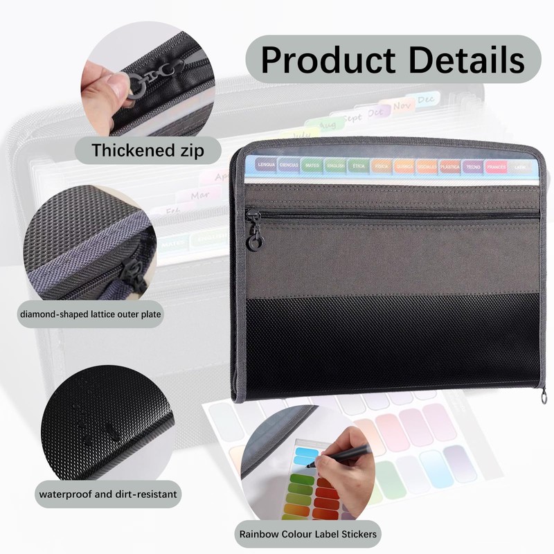 DITK-U 13 Pockets Expanding File Folder A4 Document Wallet Organizer